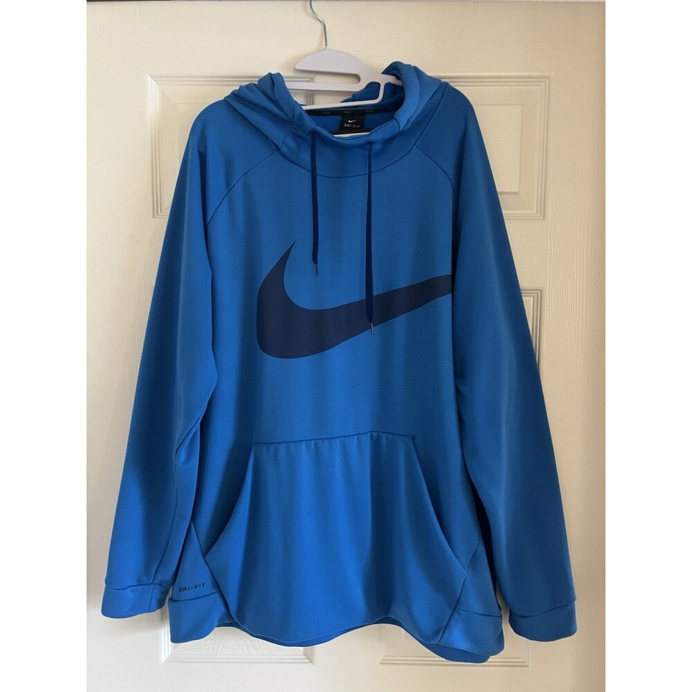 Nike DriFIT Hoodie Mens Large Royal Blue Pullover Swoosh Athletic Sweatshirt XXL